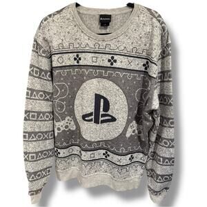 PlayStation Crewneck Sweatshirt Gray Fair Isle Gamer Sweater